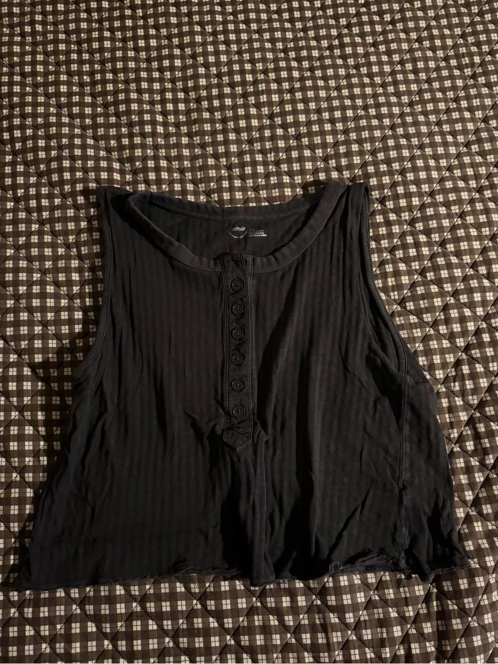 aerie Black Ribbed Button-Front Sleeveless Tank
